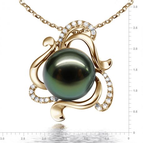 Pendentif perle de Tahiti verte 11/12mm - Or jaune et diamants
