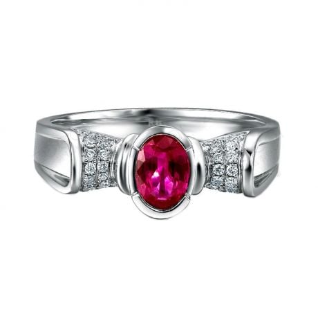 Bague rubis ovale, diamants, or blanc - L'esthétique du caractère