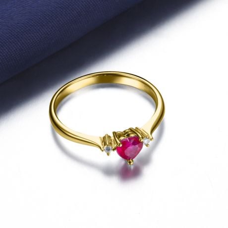 Coeur d'amour - Bague coeur d'amour - Rubis, diamants, or jaune