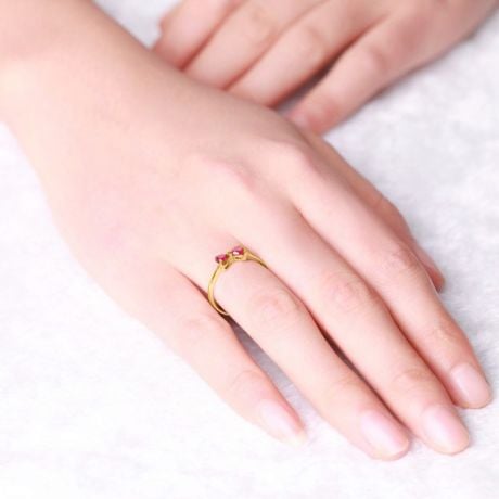 Bague or jaune rubis taille coeur - Noeud papillon