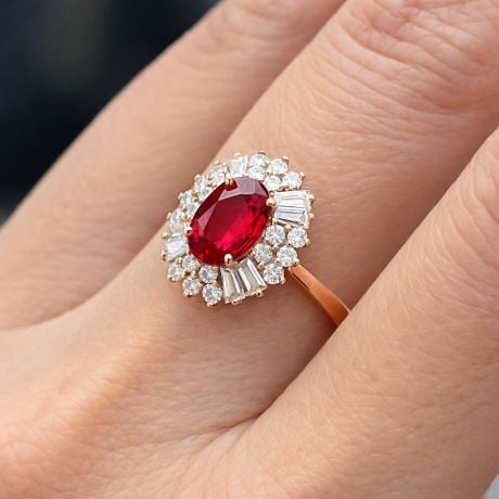 Bague fiançailles rubis, diamants or jaune