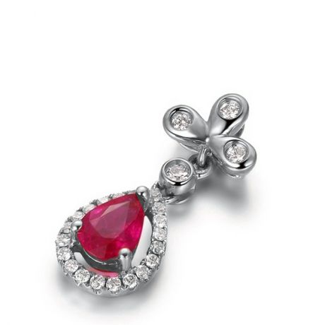 Pendentif croix latine or blanc - Rubis et diamants en pendeloque