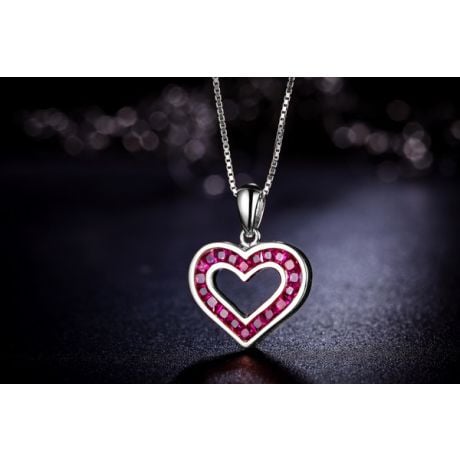 Pendentif double coeur scellés - Or blanc et Rubis de Birmanie