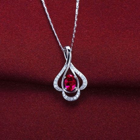 Pendentif solitaire Or blanc - Rubis et diamants en pendeloque