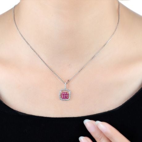 Pendentif carré - 2 carrés superposés - Rubis et diamants en pendeloque