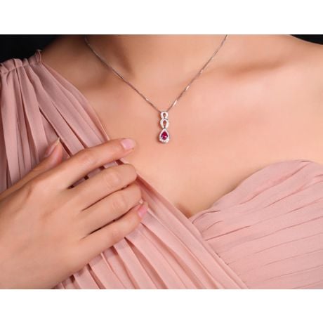 Pendentif Mille et une étoiles - Gouttes Or blanc, Rubis, Diamants