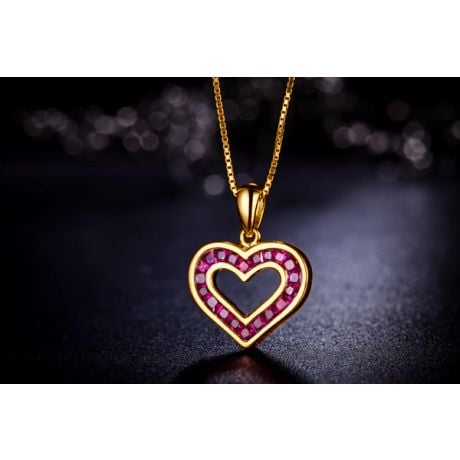 Pendentif double coeur scellés - Or jaune et Rubis de Birmanie