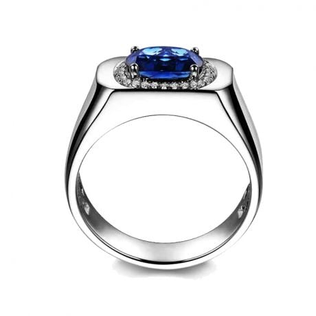 Chevalière Homme Or blanc.  Saphirs, diamants 2.17ct