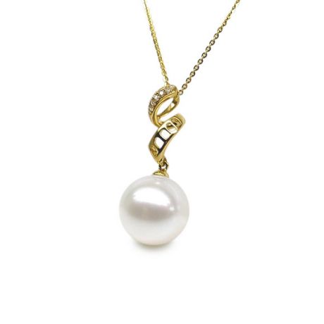 Pendentif serpentin et tortillon - Or jaune, perle Chine - Diamants