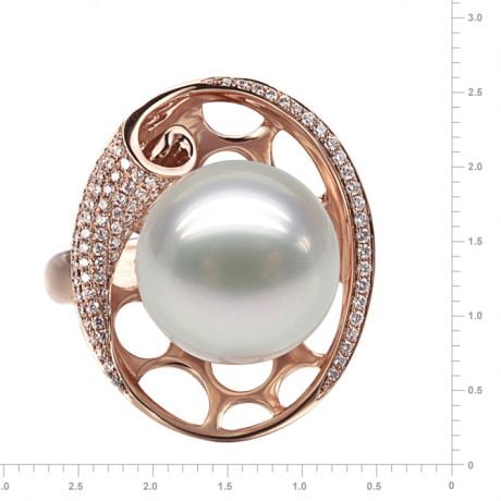 Bague corail starlette - Perle d'Australie, or rose et diamants