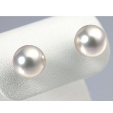 Boucles d'oreilles clous or blanc - Perles Akoya de mer Japon 8.5/9mm