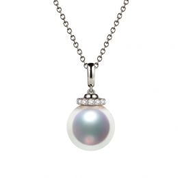 Pendentif Ojo. Perle Akoya Japon. Couronne Diamants, Or blanc