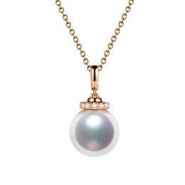Pendentif Ojo. Perle Akoya Japon. Couronne Diamants, Or rose