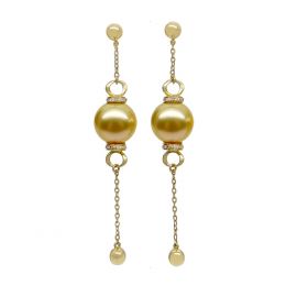 Pendants d'oreilles. Chainettes Or jaune, perles d'Australie