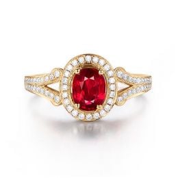 Bague Mogok, rubis de Mozambique.  Or jaune et diamants | Mogok