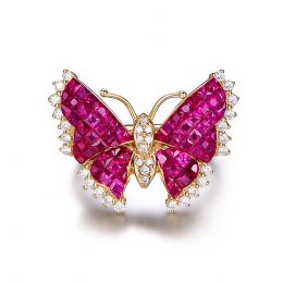 Bague Rubis Birmanie, Or jaune et diamants | Papillon ardent