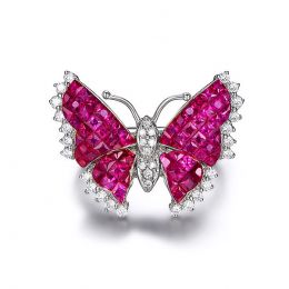Bague Rubis Birmanie, Or blanc et diamants | Papillon ardent