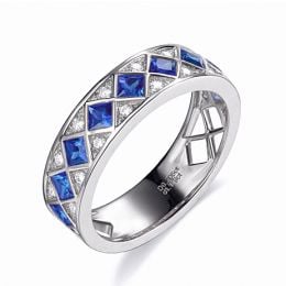 Bague saphir Dame de carreau -  Or blanc, diamant