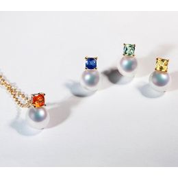 Pendentif Ginza. Mariage saphir et perle Akoya. Or jaune