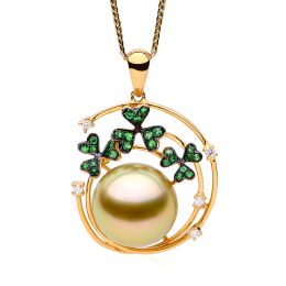Pendentif jardin d'été. Perle d'Australie, diamants, grenat 