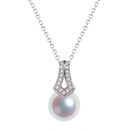 Pendentif perle du Japon Akoya. Michiko. Or blanc et diamants