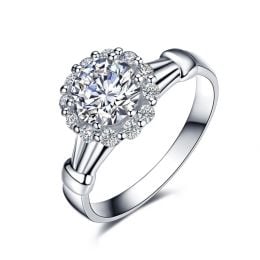 Bague de fiancailles solitaire accompagné, surplombé diamants - 0.43ct