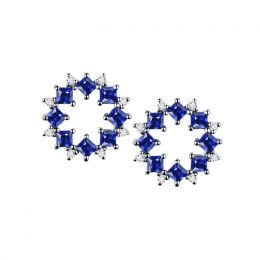 Boucle d oreille fleur de bleuet - Saphir, diamant, or blanc