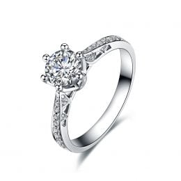 Bague de fiancailles - Diamant solitaire accompagné Or blanc - Koh-I-Noor