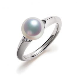 Bague Tsuguka - Or blanc, perle Akoya, diamant | Tsuguka