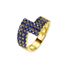 Bague contemporaine or jaune. Pavage géométrique saphir 