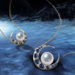 Pendentif Mikadzuki I Perle Akoya Saphir. Croissant de Lune