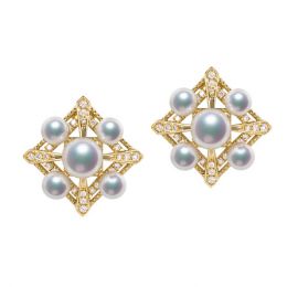 Boucles Oreilles Voyage stellaire. Or jaune Perle Akoya 
