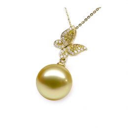  Pendentif Papillon Or jaune. Perle d'Australie dorée. Diama