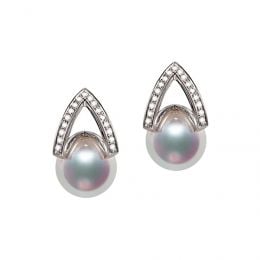 Boucle d oreille or blanc - diamant - Perle Akoya Japon - Masako