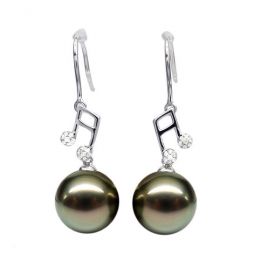 Boucles d'oreilles notes de musique - Crochets or blanc - Perles de Tahiti