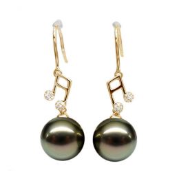 Boucles d'oreilles notes de musique - Crochets or jaune - Perles de Tahiti