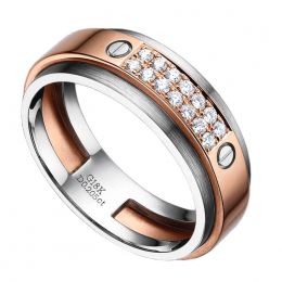 Bague pour homme métal or blanc brossé et rose poli - Diamants