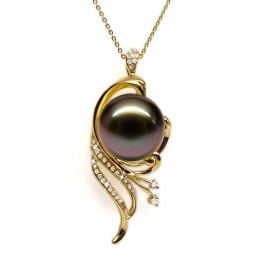 Pendentif phoenix - Perle de Tahiti noire - Or jaune, diamants