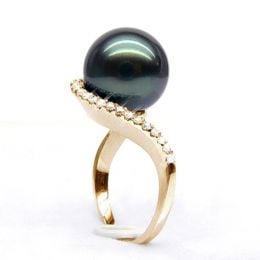 Bague Bora Bora - Or jaune, diamants - Perle de Tahiti bronze
