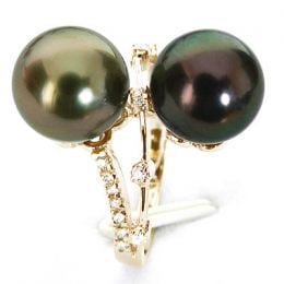 Bague Toi et Moi - You and Me - Perles de Tahiti, or jaune, diamants