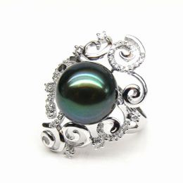 Bague Mindanao - Perle de Tahiti - Or blanc, diamants sertis griffes