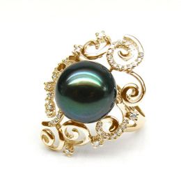 Bague Mindanao - Perle de Tahiti - Or jaune, diamants sertis griffes