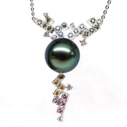 Pendentif avec chaine - Perle de Tahiti - Or blanc, diamants