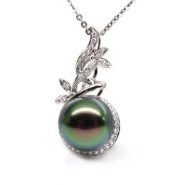 Pendentif Nature - Branche, feuillage - Perle de Tahiti - Or blanc