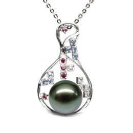 Pendentif constellation - Perle de Tahiti - Or blanc, topaze, diamants