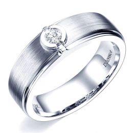 Bague Homme or blanc. Diamant solitaire. Or 750/1000 brossé et poli | Lorenzo