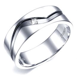 Bague anneau originale Homme en or blanc - Diamant demi-clos serti