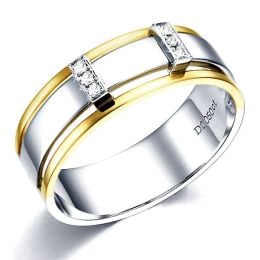 Bague or jaune et blanc Homme - 2 Ors 18cts, 6.50gr - 6 Diamants