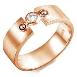 Bague chevalière or pour homme moderne - Anneau or rose - Diamant