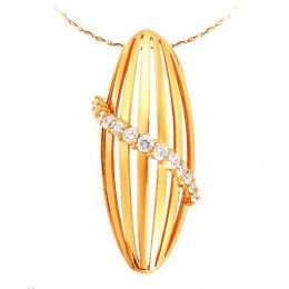 Pendentif courbe barrettes or jaune - Diamants sertis griffes 0.304ct